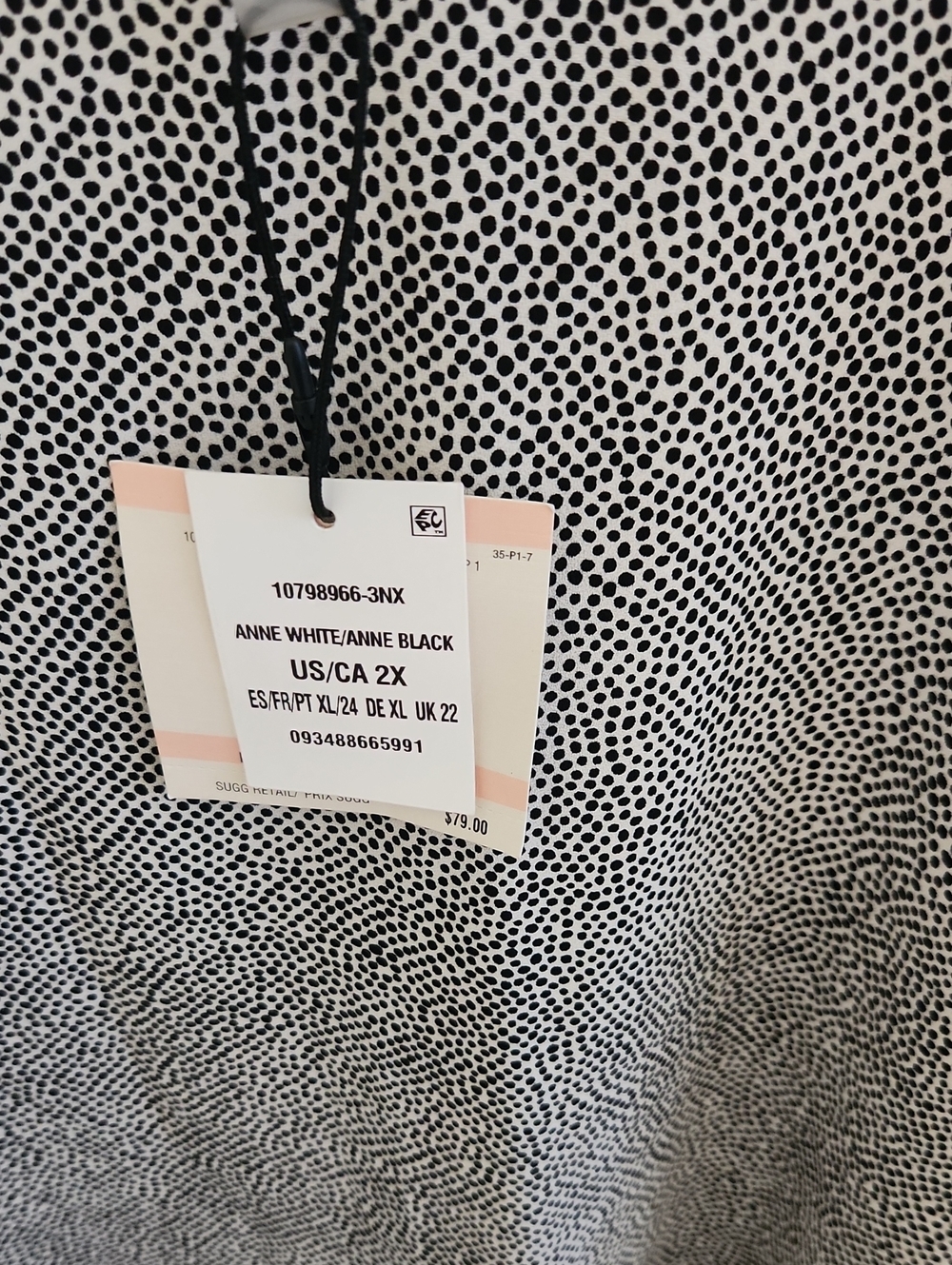 NWT Anne Klein Bateau Neck Black and White Speckled Short Sleeve Blouse 2X - Picture 6 of 8